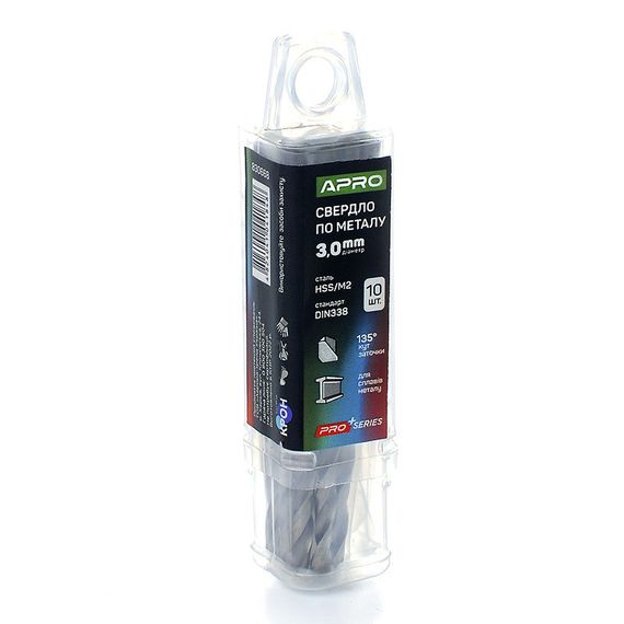 Свердло для металу HSS/M2 (6542) Ø 3,0 мм (тубус, красно 10 шт.) PRO APRO 8306681 | Зображення 1