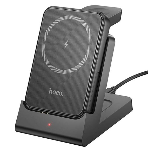 Портативний ЗП Power Bank + зарядная станция Hoco J149 Victory 3in1 magnetic з БЗП 5000 mAh Black | Зображення 3