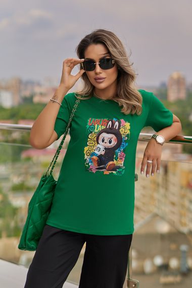 Женская футболка с принтом Labubu зеленая, размер 54/56, GF05257 | Зображення 1