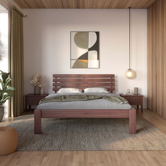 Двоспальне дерев'яне ліжко Mebigrand Техас Горіх темний 180х190 см (MBG-6999)