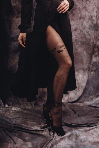 Колготки черные в горошек Omero Irina, Italy, размеры S, M, L | Зображення 2