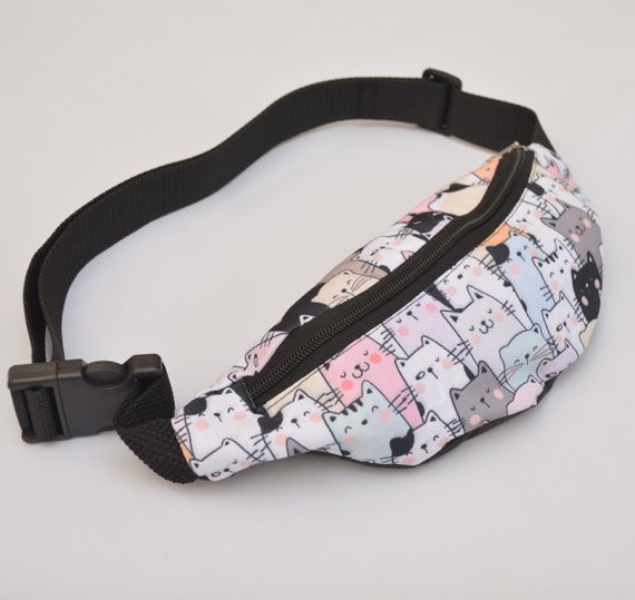 Сумка поясна бананка 4Profi Міні з принтом Коти з одним відділенням 20371 | Зображення 1