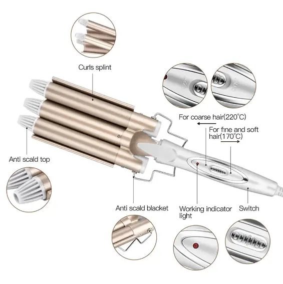 Потрійна плойка для волосся Kemei 1010 | Зображення 2