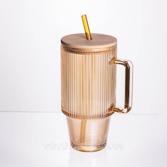 Скляна чашка з кришкою і трубочкою 750 мл Коричнева HP-19-50R | Зображення 1