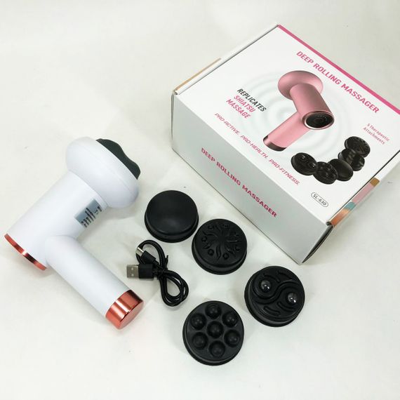 Масажер антицелюлітний для тіла рук та ніг 4 насадки 6 швидкостей Deep Rolling Massager. Колір: білий | Зображення 1