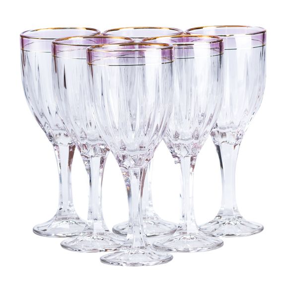 Келихи для вина із золотою облямівкою 6 шт по 250 мл Рожевий HP548