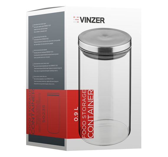 Стеклянная емкость для хранения сыпучих продуктов с крышкой Vinzer 900 мл, банка для круп и специй 50235 | Зображення 2