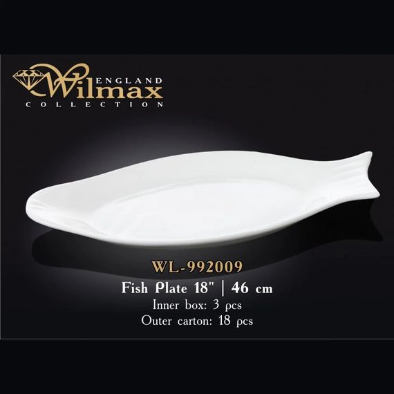 Блюдо порцелянове для риби Wilmax WL-992009 овальне 46 см біле сервірувальне | Зображення 1