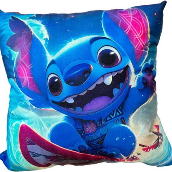 Декор-подушка 3D зі знімною наволочкою «Стич серфінг» велюр, силіконовий наповнювач 40×39.8 см | Зображення 3