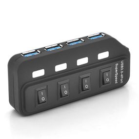 Хаб USB 3.0.4 порта,с переключателями,поддержка до 2TB,5Gb/s,кабель 0.6м,Блестер