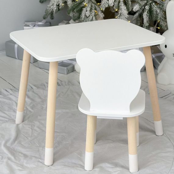 Дитячий прямокутний стіл і стільчик білосніжний ведмежа. Столик білий дитячий | Зображення 2