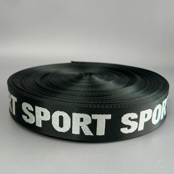 Стропа ремінна гладка 38 мм - чорна з написом SPORT | Зображення 3