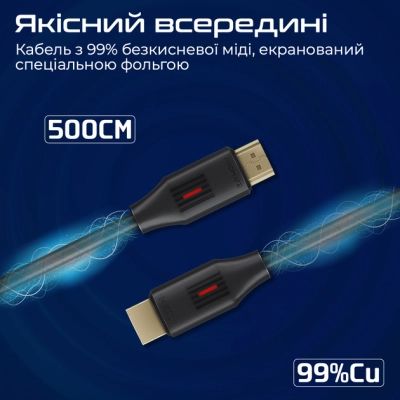 Кабель мультимедийный HDMI to HDMI v.2.0 prolink4k60-500 Promate (prolink4k60-500) | Зображення 5