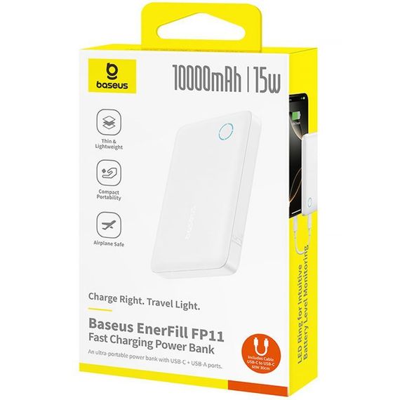 Портативний ЗП Power Bank Baseus EnerFill FP11 15W 10000 mAh (P1008210C213) White | Зображення 3