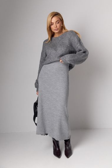 Жіноча спідниця міді у широкий рубчик - сірий цвет, ONE SIZE (є розміри) | Зображення 2