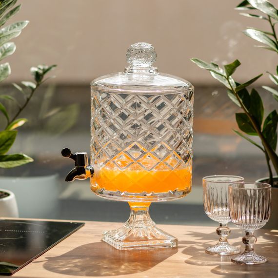 Лимонадниця зі скляним краном 39 см 4,5 л прозора на підставці HP-19-3 | Зображення 1