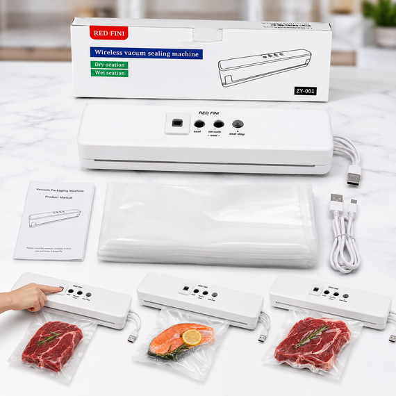 Вакуумний пакувальник RED AN373 для сухих і вологих продуктів, 90 Вт, до 60 кПа, USB, білий | Зображення 2