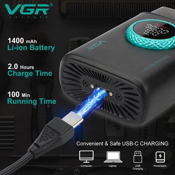 Электробритва VGR V-377 / Шейвер с LED дисплеем / Бритва с двойным лезвием и регулировкой мощности Черный | Зображення 2