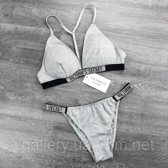 Жіночий комплект нижньої білизни Victoria`s Secret із стрейч-бавовни зі стразами