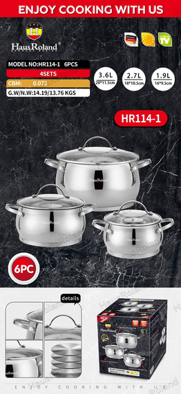 Набор кастрюль Haus Roland HR114-1, 3 шт из нержавеющей стали 1,9/2,7/3,6 л. Серебристый (HR114-1) | Зображення 1
