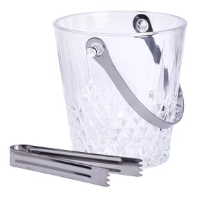Відерце для льоду скляне 1 л з металевими щипцями відро під лід HP-19-21GLASS