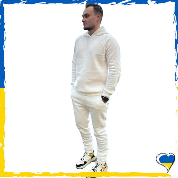 Белый костюм на флисе. Унисекс, мужской костюм, женский. Костюм трикотажный флис. S M