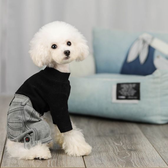 Трикотажный комбинезон для собак Cheepet штанишки из серого джинса Levi, черного цвета | Зображення 1