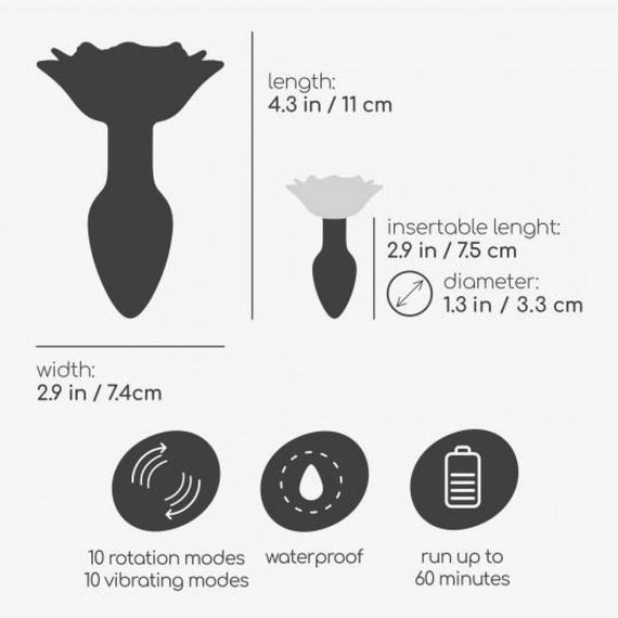 Анальная пробка роза с вибрацией и ротацией Crushious Giulietta Rotating с дистанционным пультом Sex Aura | Зображення 6