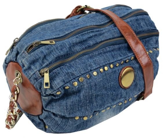 Уцінка! Циліндрична жіноча джинсова сумка Fashion jeans bag синя | Зображення 1