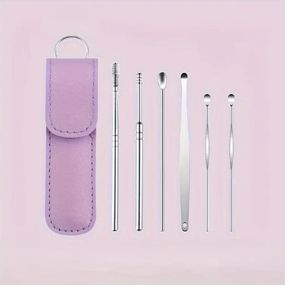 Набір для чищення вух і видалення вушної сірки із 6 інструментів. Фіолетовий