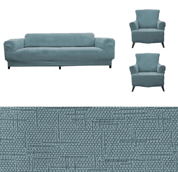 Жакардовий чохол на диван + 2 крісла Kora без спідниці М'ятний