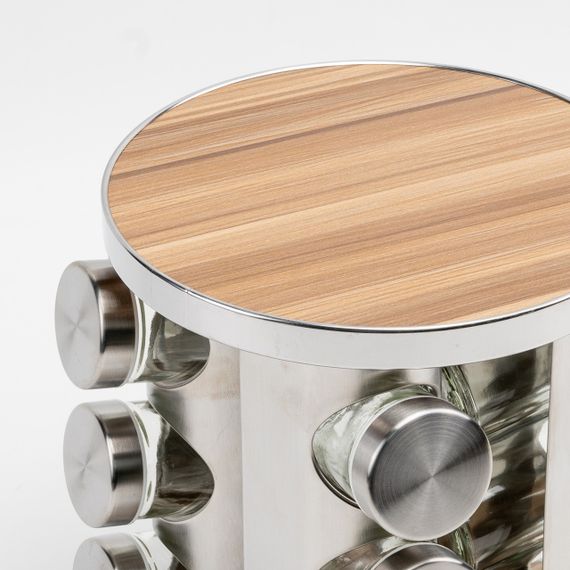 Набір ємностей для спецій на підставці 12 од. нерж. сталь та дерево LoveYouHome | Зображення 2