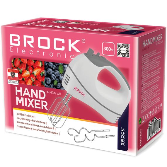 Міксер BROCK HM 4002 WH ручний 300Вт/ 5 швидк./ турбо режим/ білий | Зображення 1
