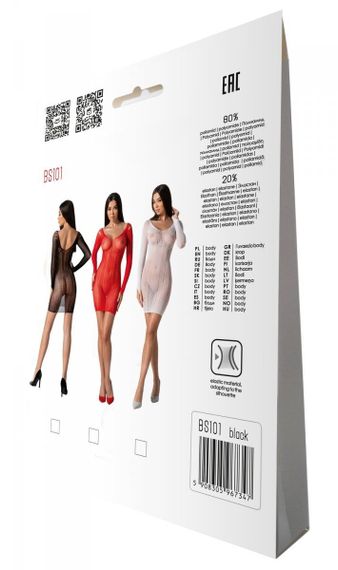 Полупрозрачное мини-платье Passion BS101 One Size, black, рукава-митенки | Зображення 6