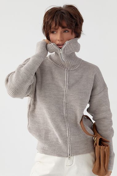 В'язаний кардиган на блискавці з високим коміром - кавовий цвет, ONE SIZE (є розміри) | Зображення 4