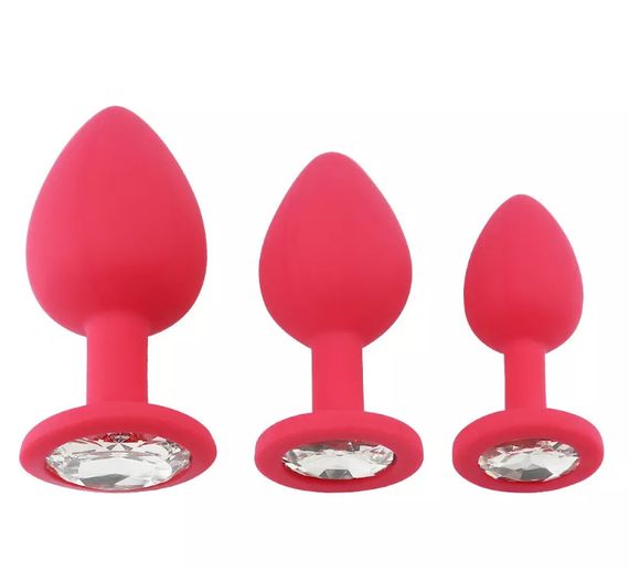 Силіконова анальна пробка із кристалом (Розмір S, червона)