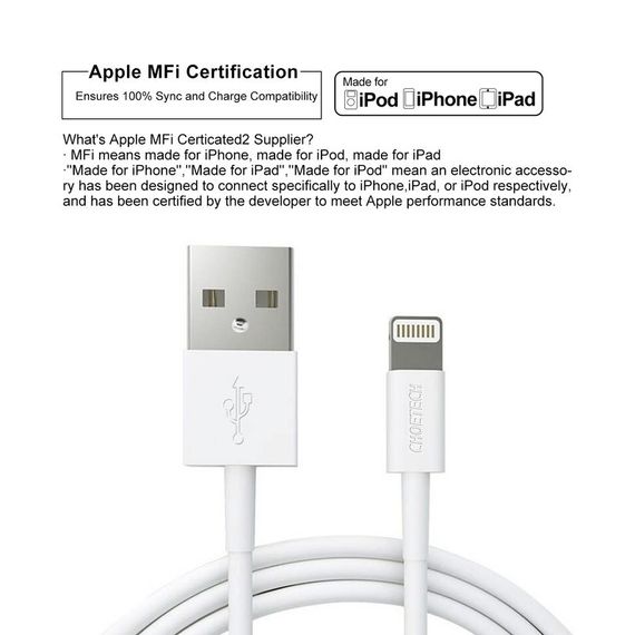 Кабель Choetech IP0027-WH, USB 2.0 А-тато/Lightning, 1.8 м. | Зображення 5
