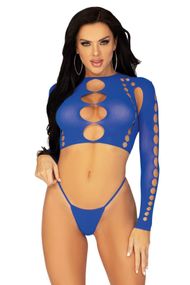 Комплект Leg Avenue Long sleeve crop top & string Электрик One Size