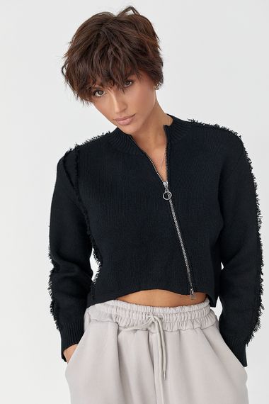 В'язаний кардиган з бічною блискавкою - чорний цвет, ONE SIZE (є розміри) | Зображення 4
