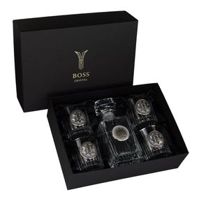 Набір для віскі "НАЦІОНАЛЬНА ПОЛІЦІЯ" 4 келиха 360 мл, графін 750 мл, кришталь з платиною, зображення зі