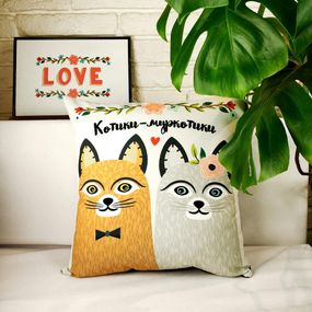 Подушка габардинова з принтом Котики-муркотики 30x30 см (3P_18L064)