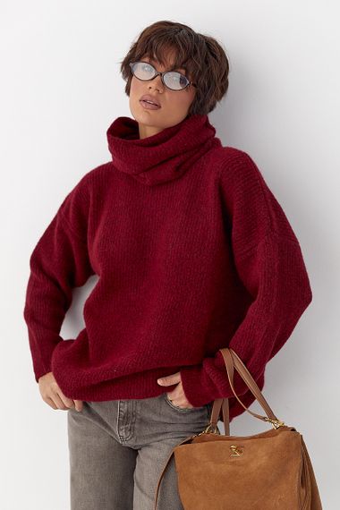 Жіноча в'язана туніка з високою горловиною - бордо цвет, ONE SIZE (є розміри) | Зображення 4