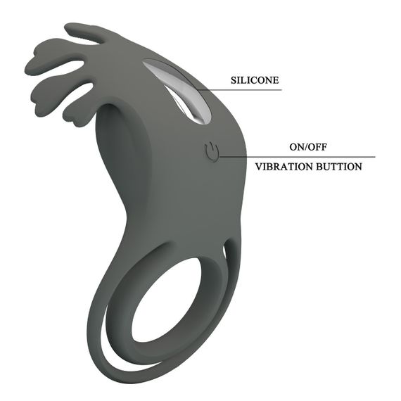 Ерекційне віброкільце PRETTY LOVE Master Ring подвійне, з вушками для клітора, сіре, 8.5 х 4.1 см Sex Aura | Зображення 8