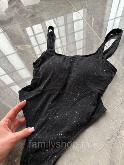 Слитный женский купальник с открытой спиной рубчик с блестками, MBс263 цвет черный, размер S | Зображення 4