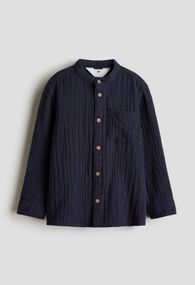 Дитяча муслінова сорочка для хлопчика H&M 92 см Темно-синя (26031702A)