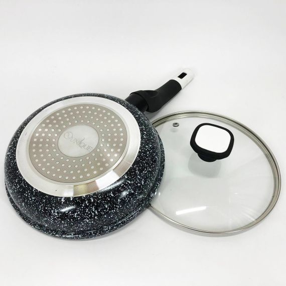 Сковорода із кришкою 20 см світлий граніт UNIQUE UN-5113 | Антипригарна сковорода Гранітна сковорода | Зображення 1