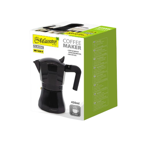 Кавоварка гейзерна 450мл (9 порцій) алюмінієва MR-1658-9 Espresso Moka Maestro | Зображення 1