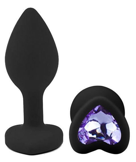 Силіконова анальна пробка EGZO - Silicone Black Heart Plug Amethyst, size S Sex Aura | Зображення 1