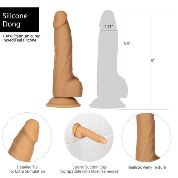 Фалоімітатор ADDICTION Dual Density Silicone Dildo Caramel 8″, присоска, діаметр 4,3 см, віброкуля | Зображення 6