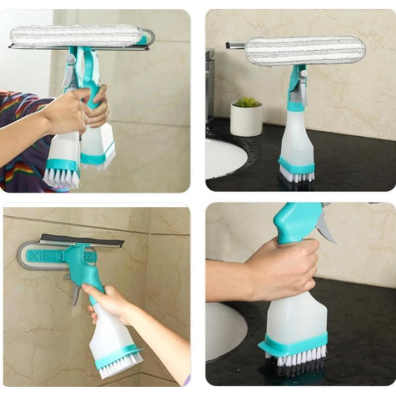 Щітка для миття вікон 3в1, розпилювач для зволоження поверхні, мікрофіброва насадка для миття кафелю, гумовий скребок | Зображення 8